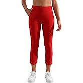 JAMfit Women's Pull-On Capri Pants Stretch High Waist Dressy Casual Cropped Pants with Pockets