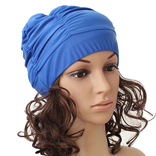 Eforstore Swimming Caps Long Hair Swim Cap Pleated Cloth Fabric Bathing Hats Lycra Beanie Hat Adult Men Women