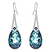 EleQueen 925 Sterling Silver CZ Teardrop Bridal Hook Dangle Earrings Bermuda Blue Made with Austrian Crystal for Women, Valentine's Day/Mother's Day/Christmas Jewerly Gift for Girlfriend/Mom