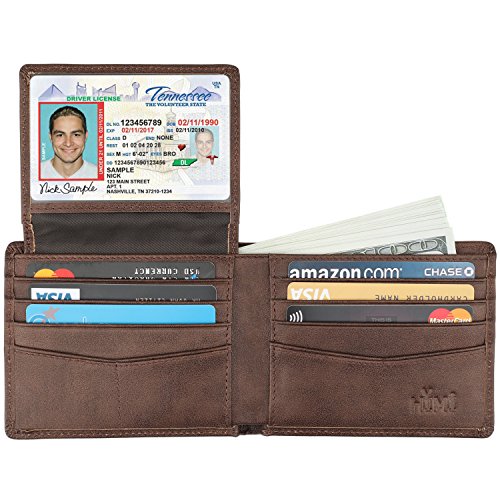 Wallet for Men-Genuine Leather RFID Blocking Bifold Stylish Wallet With 2 ID Window