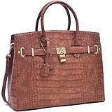 MMK Collection Fashion Packlock Handbag(7103) ~ Signature fashion Designer Purse~ Perfect & Women Satchel Purse(7103) (MA-021006 Cognac)