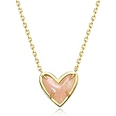 G&GEMSJEW Natural Stone Pendant Heart & Teardrop & Irregularity Necklace for Women | 18K White Gold Plated Chain | Natural Rose Quartz & Moissanite | Adjustable 18"+2" Jewelry
