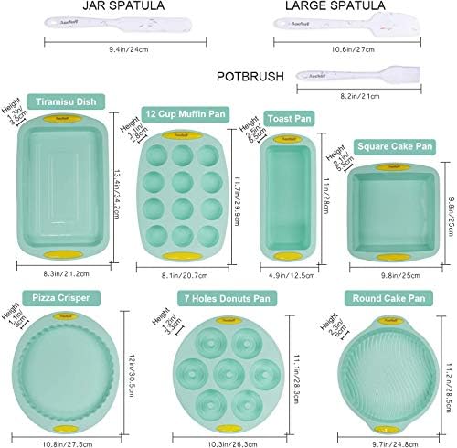 Aschef 15 en 1 casseroles en silicone outils de moule outils de cuisson ensemble pour muffin beignets pizza mousse gâteau pain tarte biscuit antiadhésif résistant à la chaleur sans BPA vert - Cuisine A Vivre Aschef 15 en 1 casseroles en silicone outils de moule outils de cuisson ensemble pour muffin beignets pizza mousse gâteau pain tarte biscuit antiadhésif résistant à la chaleur sans BPA vert