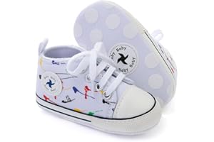 ORAWU Newborn Baby Girls Boys Canvas Shoes Infant Soft Sole Slip On First Walkers Sneaker Toddler Flat Loafers High Top Crib Denim Unisex Moccasins Shoe