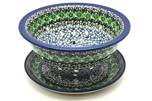 Polish Pottery Berry Bowl with Saucer - Kiwi