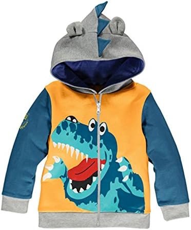 Zebra Zone Boys Super Cute Dinosaur Sport Zipper Hoodie 2-7 Years Yellow Size 3T