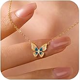 LOVECOM Cute Butterfly Necklaces for Women 14K Gold Plated Blue Enamel Butterfly Insect Choker Pendant Necklace 925 Sterling Silver CZ Charm Chain Necklace Jewelry Birthday Gifts to Daughter