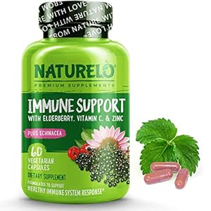 NATURELO Immune Support – Organic Vitamin C, Elderberry, Zinc, Plus Echinacea – Best Natural Immunity Boost w/Antioxidant, Herbal & Mineral Defense – 60 Vegan Capsules