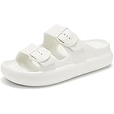 Womens Platform Cloud Slides with Arch Support, Adjustable Double Buckle Recovery Sandals, Comfort Lightweight Ultra Cushion Wedge Sandal