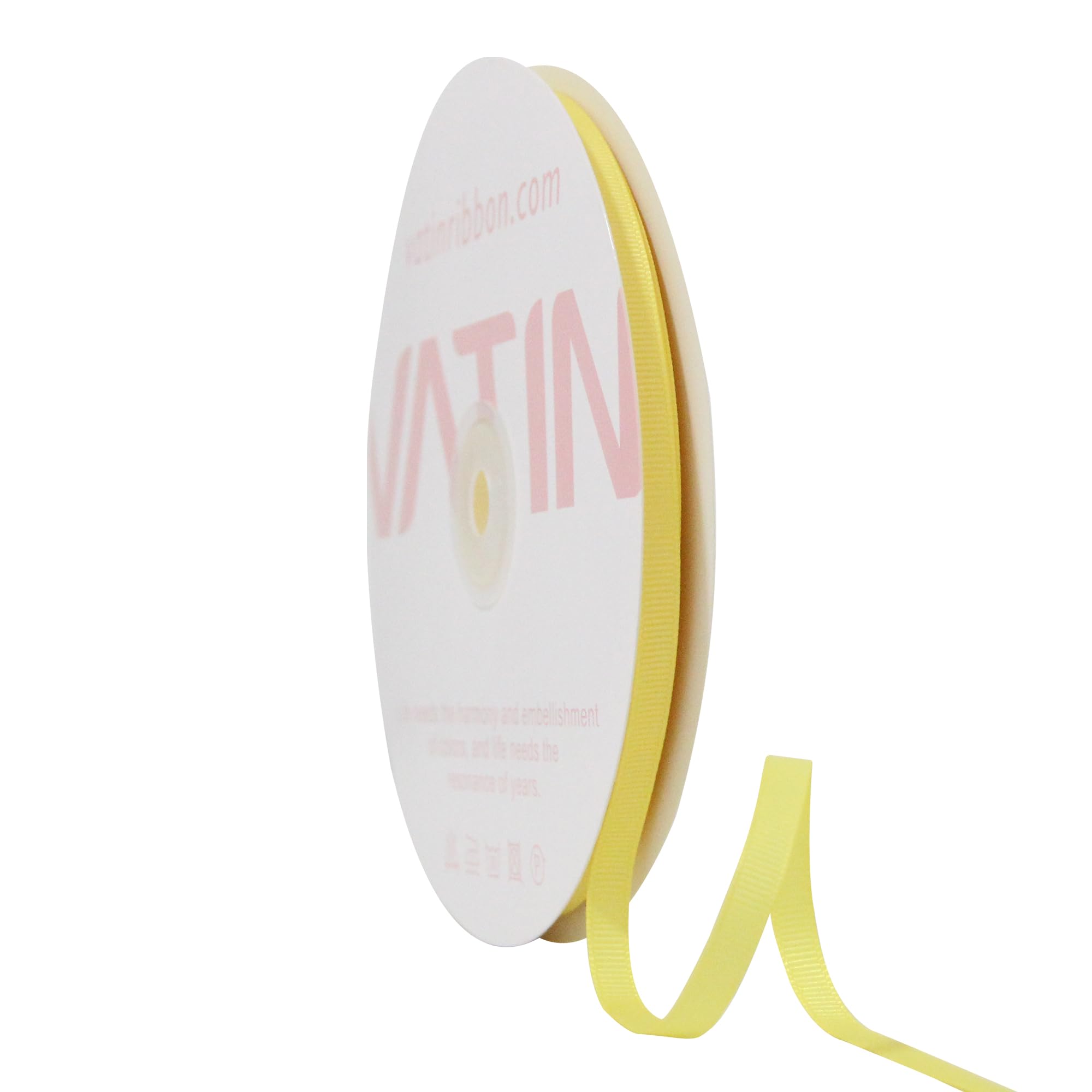 VATIN Solid 6 mm X 45 Metres Lemon Yellow Grosgrain Ribbon 45 Metres Each Roll Perfect for Crafts, Wedding Decor, DIY Hair Accessories, Sewing, Gift Package Wrapping and More