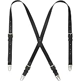 Jack&Chris Genuine Leather X-Shaped Suspenders for Men, Solid 1 Inch Adjustable Heavy Duty Suspenders with Sturdy Clips