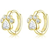 Cute CZ Cat Dog Paw Print Cartilage Small Cuff Huggie Hoop Earrings for Women Girls Sterling Silver Chic Dainty Animal Pet Lovers Sleeper Little Hoops Delicate Hypoallergenic Gifts Daughter 8mm