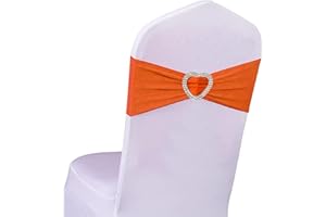 WYFMYD Orange Chair Sashes 25 Pack Spandex Orange Sashes for Chairs Covers Universal Stretch Chair Sashes Band with Heart Buckle Slider for Wedding Banquet Party Decorations