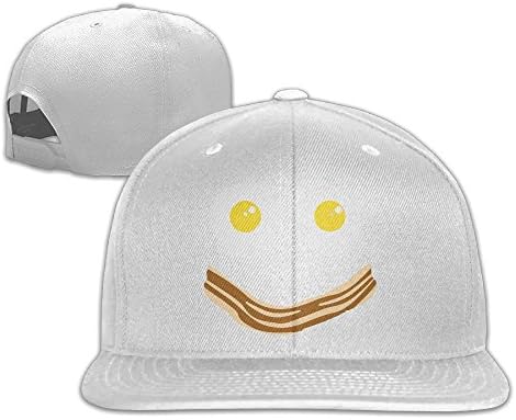 WilliamKL Bacon and Eggs Smiley Face Flat Bill Snapback Adjustable Running Hat White