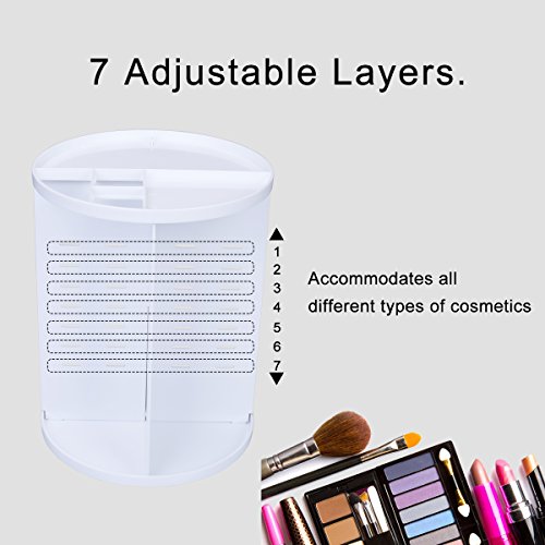 EMOCCI 360 Rotating Makeup Organizer Adjustable Spinning Cosmetic Storage Box Case Large Capacity Make Up Holder Vanity Shelf Fits Counter top Bathroom Kitchen(white) - Thumbnail 3