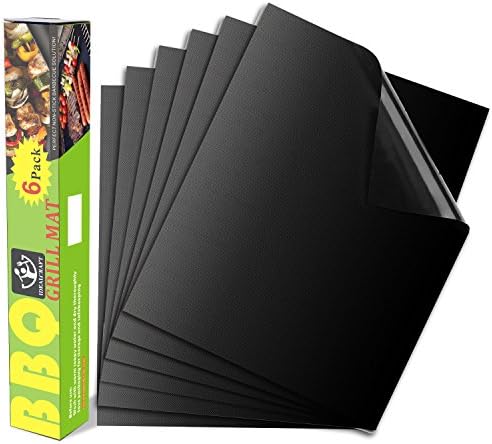 IDEALCRAFT BBQ Grill Mats - Set of 6 Mats - 100% Non-stick BBQ Grill & Baking Mats - FDA-Approved, PFOA Free, Reusable - Works on Gas, Charcoal, Electric Grill and More - 15.75 x 13 Inch