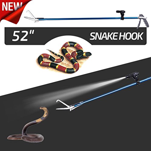 52 Inch Professional Standard Snake Tongs Reptile Grabber Rattle Snake Catcher Wide Jaw Handling Tool,with Blue Coating and Good Grip Handleï¼ŒSmart Bright Flashlight