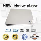 External Blu-ray DVD/BD/CD Drive BD-ROM 3D Blu-Ray Combo Player USB 3.0 Portable CD/DVD-RW Writer CD-ROM DVD-ROM Rewriter for PC Laptop Desktop Computer (Silver)