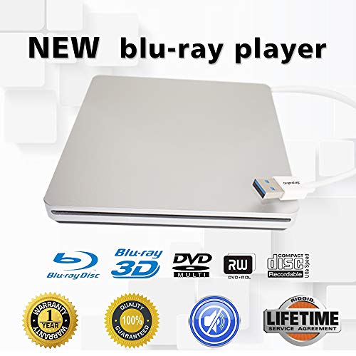 External Blu-ray DVD/BD/CD Drive BD-ROM 3D Blu-Ray Combo Player USB 3.0 Portable CD/DVD-RW Writer CD-ROM DVD-ROM Rewriter for PC Laptop Desktop Computer (Silver) - Thumbnail 7