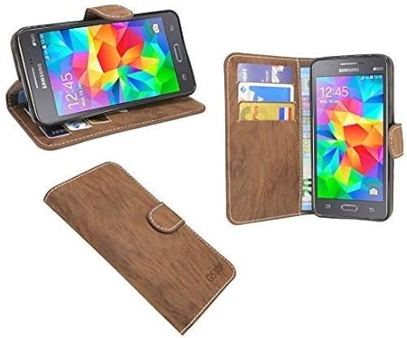 ENERGMiX Buchtasche Hülle kompatibel mit Samsung Galaxy Grand Prime G530H Case Tasche Wallet BookStyle in Braun