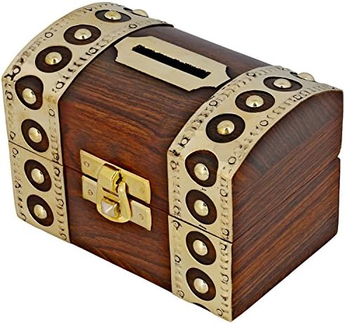 BIG SALE OFFER Handcrafted Vintage Inspired Wooden Money Bank with Brass Accents - CHRISTMAS GIFT ITEM Money Box for Kids/Coins Holder CHRISTMAS GIFT ITEM 4 X 3 X 2.5 Inch