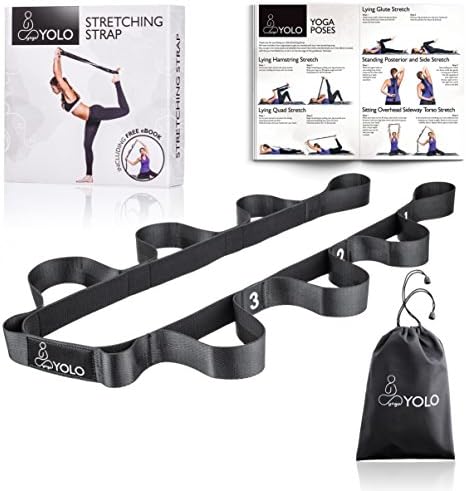 Yoga YOLO Stretching Strap with Loops - Stretch Out Strap for Physical Therapy, Fitness &amp; Pilates | Designed to Prevent Injuries + Carry Bag &amp; Free eBook