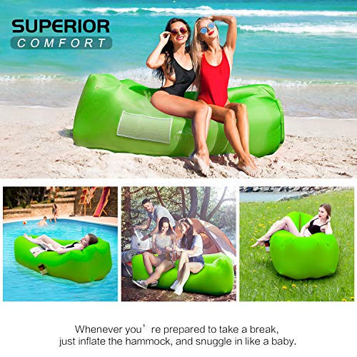 FRETREE Inflatable Lounger Air Sofa Hammock - Portable Anti-Air Leaking & Waterproof Pouch Couch and Beach Chair Camping Accessories for Parties, Travel, Camping, Picnics, Pool,Green