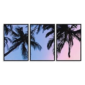 3 Piece Framed Canvas Wall Art for Living Room, Bedroom Vintage Tropical Palm Trees Canvas Prints for Modern Home Decoration Ready to Hang - 16"x24"x3 Panels