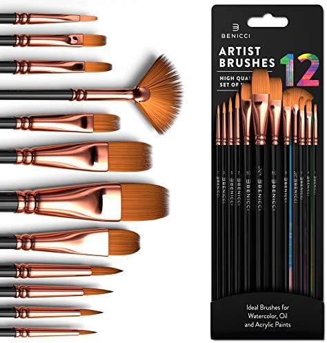 Skilled Artist Paint Brush Set of 12 – Portray Brushes Package for Youngsters, Adults Fabulous for Canvas, Watercolor & Material – for Newcomers and Professionals – Nice for Water, Oil or Acrylic Portray