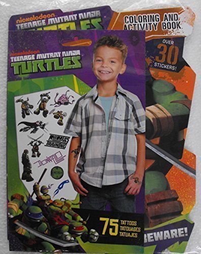 Teenage Mutant Ninja Turtles Bundle T 64 Page Shaped Coloring and Activity Book with Stickers and 75 Tmnt Temporary Tattoos.Nickelodeon. TMNT