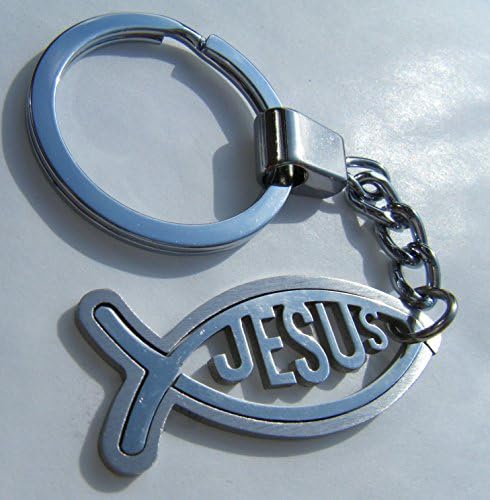 Sportslight Chrome Christian Fish Keyring Jesus Lettering Key Chain Gift Boxed