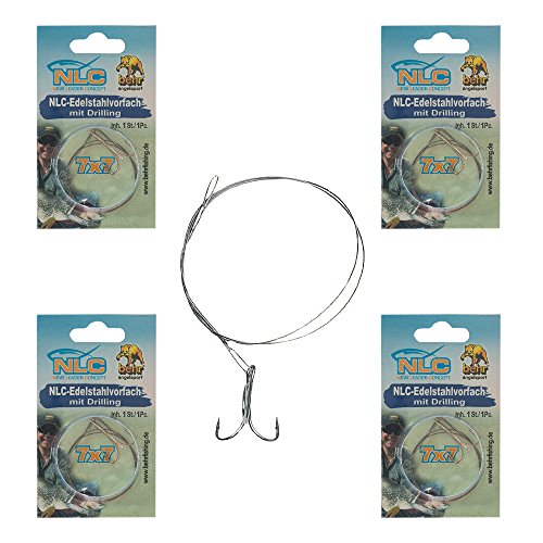 4 STK Stahlvorfächer Hecht Angel Set 7x7 Drilling Raubfisch Vorfach Stahlvorfach mit Drillingshaken Zander Vorfächer Hechtvorfach