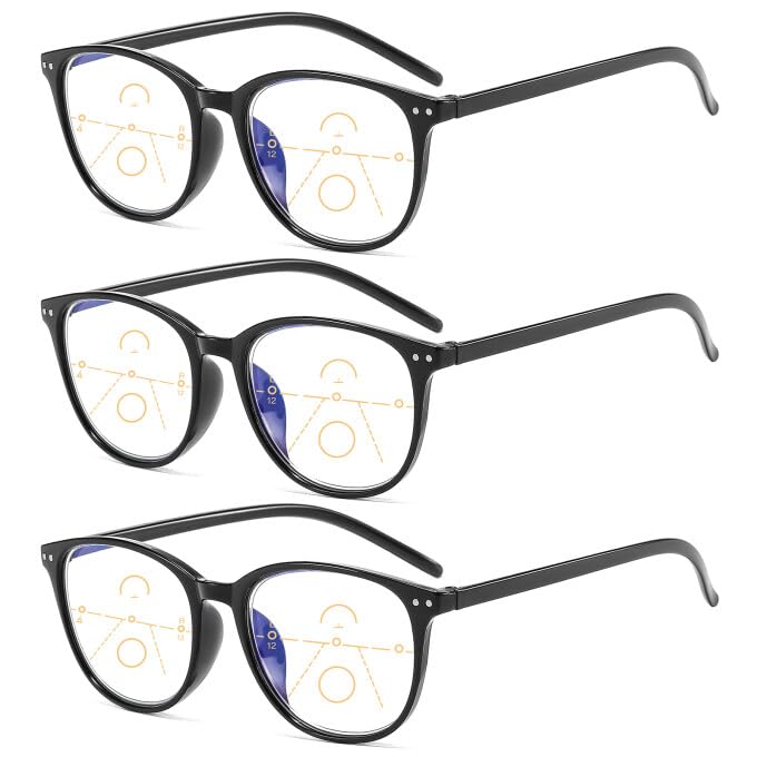 Suertree 3 Pack Bifocal Reading Glasses Anti Blue Light Eyeglasses Blue Light Blocking Unisex Eyewear Anti-fatigue Glasses Multifocal Vision Correction Reading Glasses TZ6008
