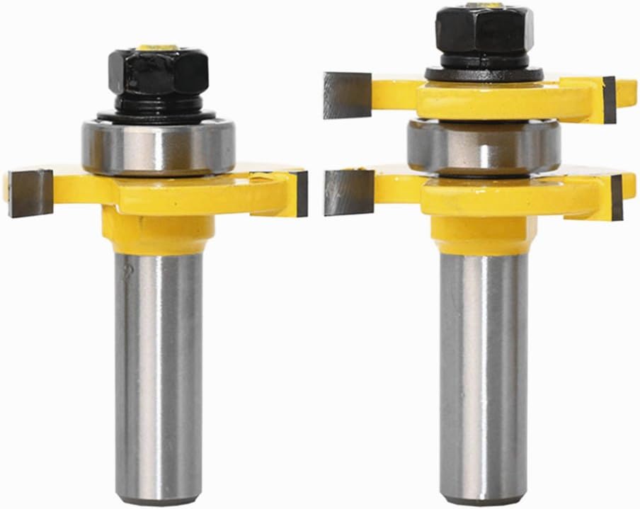 VCCA Tongue and Groove Router Bit Set with 1/2 inch Shank 3 Teeth T Shape Wood Milling Saw Cutter Woodworking Tool