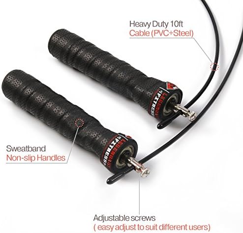 Legendary Fitness (TM) Black Jump Rope, For Crossfit, MMA, Boxing, Fitness Training, WOD-High Speed Skipping Jump Rope Cable Ball Bearings-Anti Slip Handles-Easily Adjustable