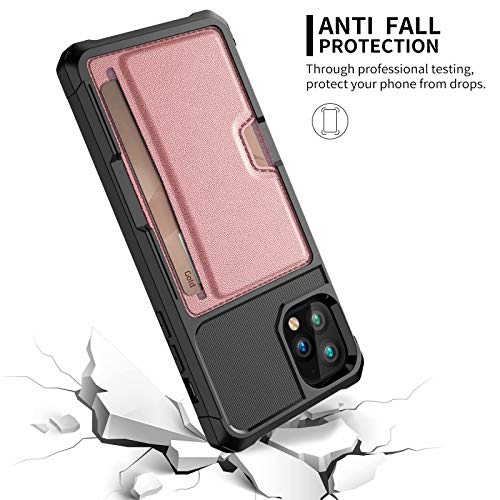 iPhone 11 Pro 2019 5.8 Case, Ranyi Carbon Fiber Wallet Case with Credit Card Holder Slot Shock Absorbing Resilient TPU Rubber Defender Protective Case for Apple 2019 5.8 Inch iPhone 11 Pro (Pink) - Thumbnail 2