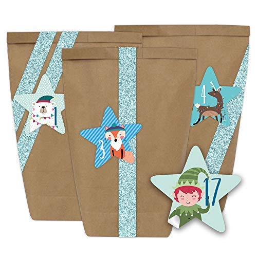 Papierdrachen Advent calendar for you to craft for yourself - forest animals design - 24 paper bags with stickers and glitter washi tape - Christmas 2018