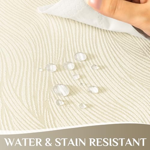 Softalker Outdoor Tablecloth Stain-Resistant Round 140 cm Diameter Beige Striped Jacquard Tablecloths Water Repellent Protects the Table for Dining Room, Kitchen, Birthday, Holiday, Party, Picnic, 1 Piece