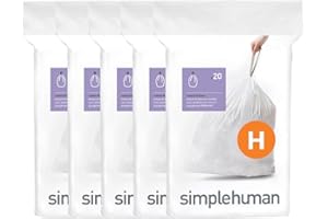 simplehuman Code H 100 Count, Dispenser Pack Custom Fit Liners, Drawstring Trash Bags, 30-35L / 8-9 Gallons, White