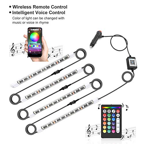 wsiiroon Car LED Strip Light, Newest Style Remote and APP Control Car Interior Lights, Upgrated 16 Fixed Colors, Infinite DIY Colors, New Type Lamp Strip, Sound Active Function(DC 12V)