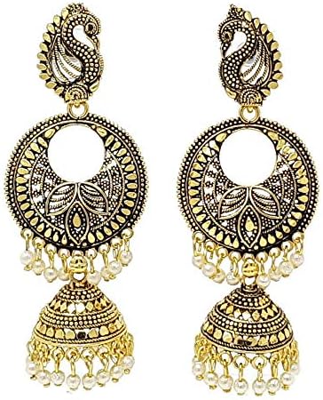 CB Fashion Earrings Gold Plated Stylish Oxidized Pearl Studded Jhumka for Women & Girls CBER00015