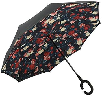 Strong Self Standing Double Layer Windproof Umbrella (Black & Floral)