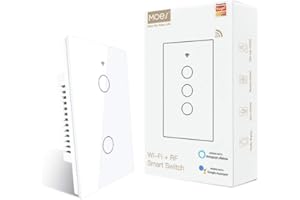 MOES 2.4GHz WiFi Wall Touch Smart Switch Neutral Wire Required, 3 Way Multi-Control, Glass Panel Light Switch Work with Smart Life/Tuya App, RF433 Remote Control, Alexa and Google Home White 2 Gang