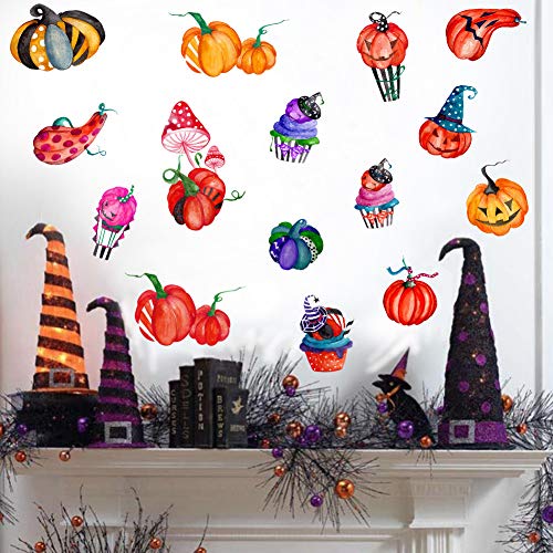 IARTTOP Watercolor Halloween Wall Decal, Adorable Pumpkin Delicious Cupcake Sticker,Vegetable Wall Art for Kids Room Nursery Kitchen Decoration