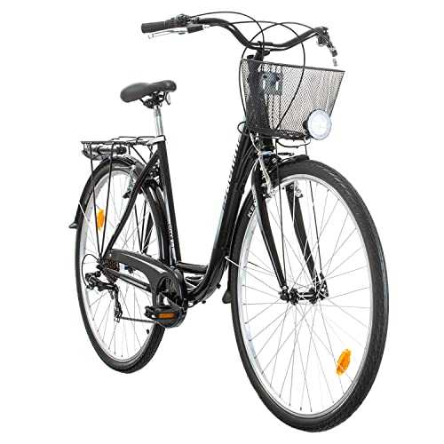 Multibrand, PROBIKE CITY 28, 28 pollici, 510mm, Comfort City Bike, Unisex, Parafango anteriore e posteriore, Cesta, 7 velocità Shimano, Nero (Nero lucido)