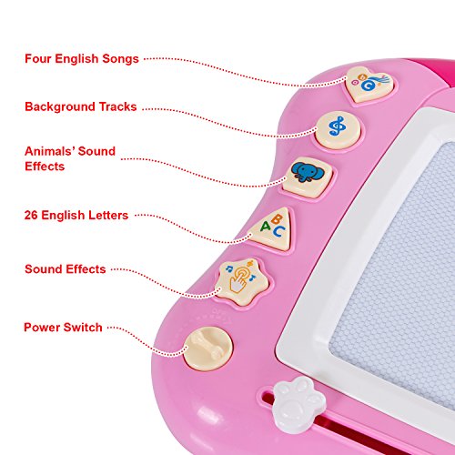 iFixer Magnetic Drawing Board, Musical Color Magna Doodle Writing Drawing Board with Light and Music Great Gift Presents For Boys And Girls 3+, Pink With Sounds