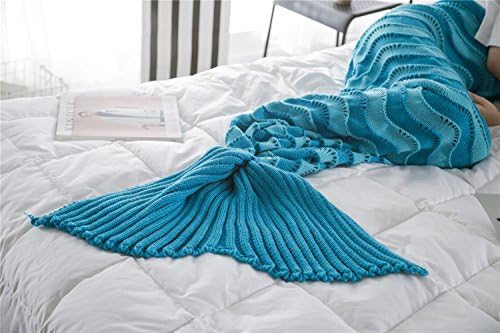 Kintie Mermaid Tail Blanket Knit Crochet Mermaid Blanket for Adults, Seasons Sleeping Blanket,71"x35.5" (Wave - Blue)