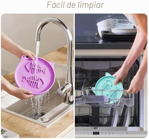 Taça de alimentação lenta para gatos, 2 taças de silicone para gatos, comedouro lento ideal para comida seca e húmida, fácil de limpar, brinquedo interativo para treino