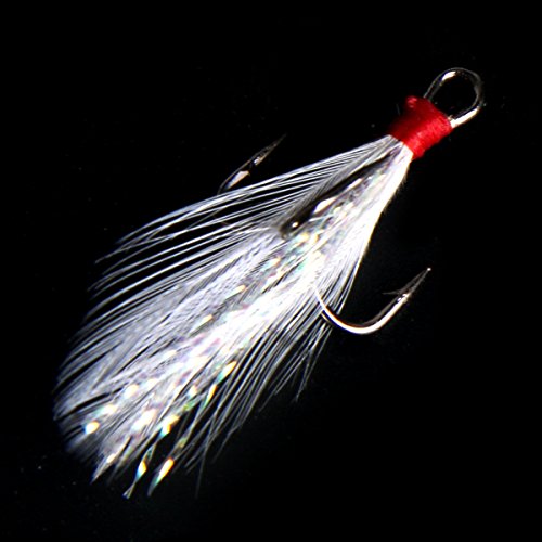 XCSOURCE 20PCS Fishing Lure Treble Hooks With Feather Trailer Hooks 8