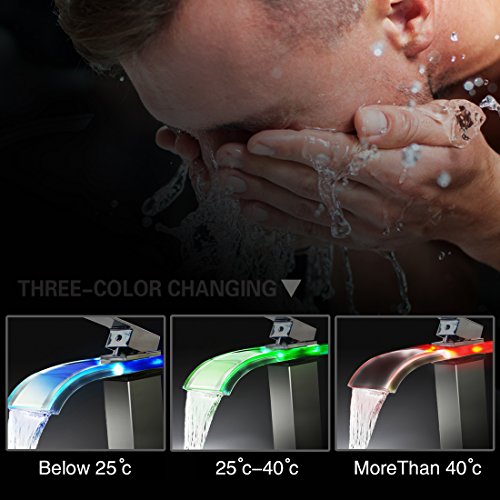 Bathroom Led Faucet Single Handle Mixer Tap, Water Powered (No Battery Required), 3 Color Changing Base On Temperature - Thumbnail 6